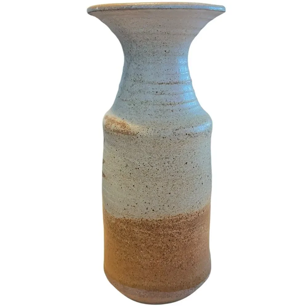 Rustic Zen Vase 1970s Studio Pottery Stoneware Botanical Tan Cream Retro Signed - Picture 4 of 14